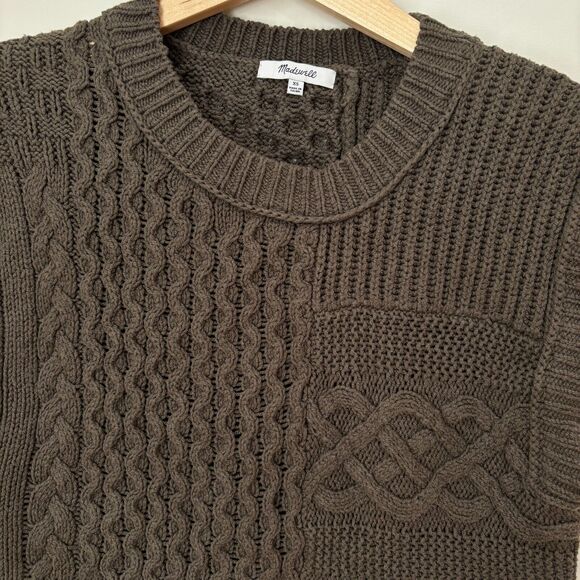 Madewell Olive Green Sweater Vest Size XS Chunky Cable Knit Patchwork Grandpa - Picture 4 of 11